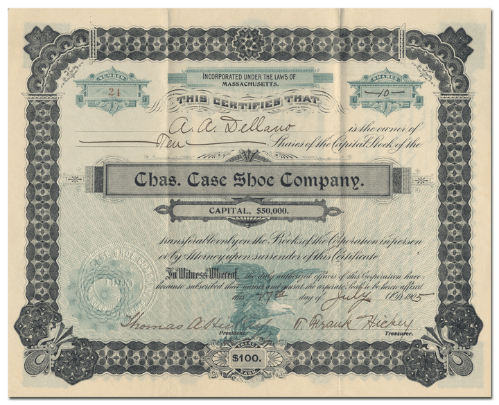 Chas. Case Shoe Company Stock Certificate