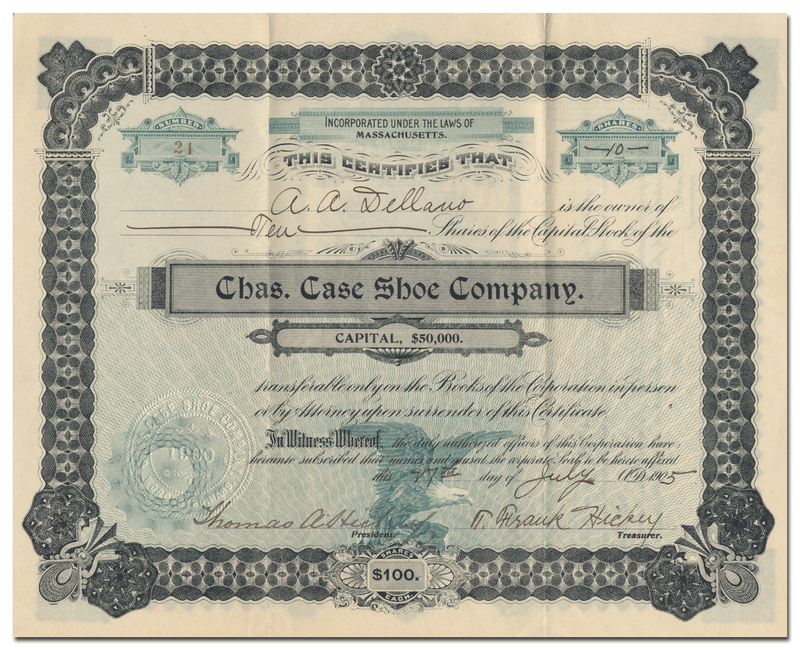 Chas. Case Shoe Company Stock Certificate