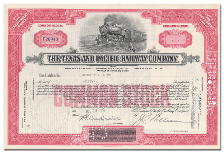 Texas and Pacific Railway Company Stock Certificate