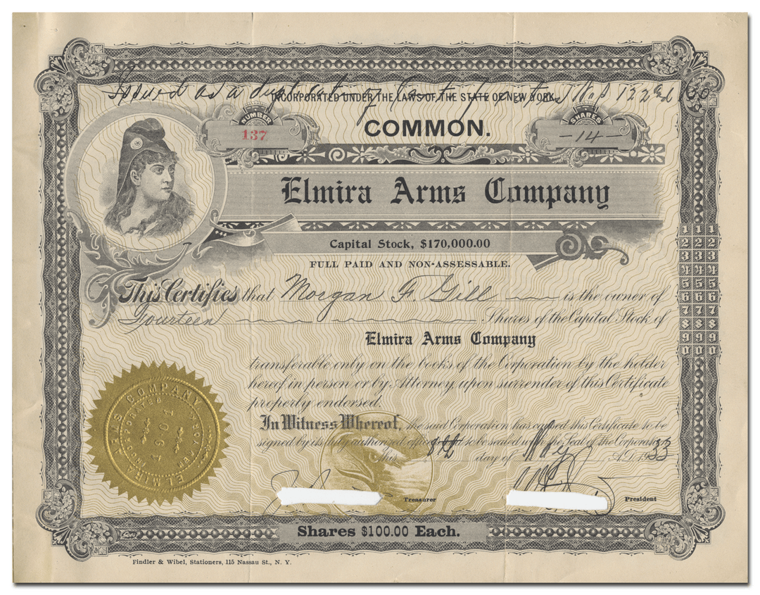 Elmira Arms Company Stock Certificate