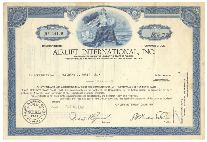 Airlift Interational, Inc. Stock Certificate