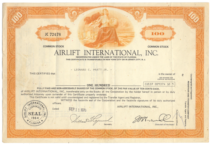 Airlift Interational, Inc. Stock Certificate