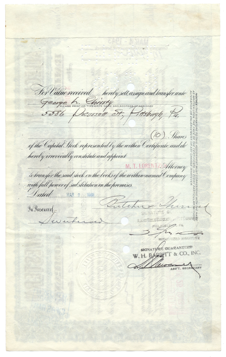 Allegheny and Western Railway Company Stock Certificate