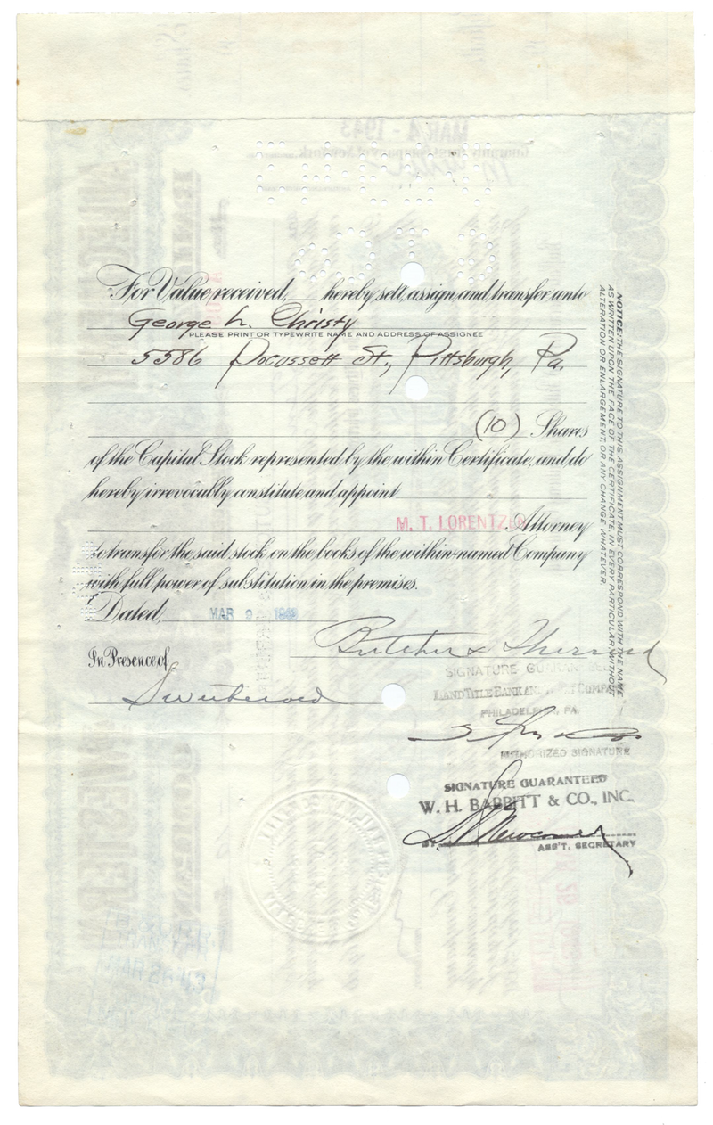 Allegheny and Western Railway Company Stock Certificate