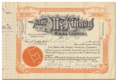 Mary McKinney Mining Company Stock Certificate