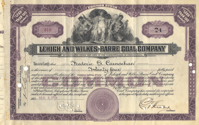 Lehigh and Wilkes-Barre Coal Company Stock Certificate