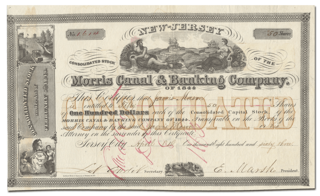 Morris Canal & Banking Company of 1844 Stock Certificate