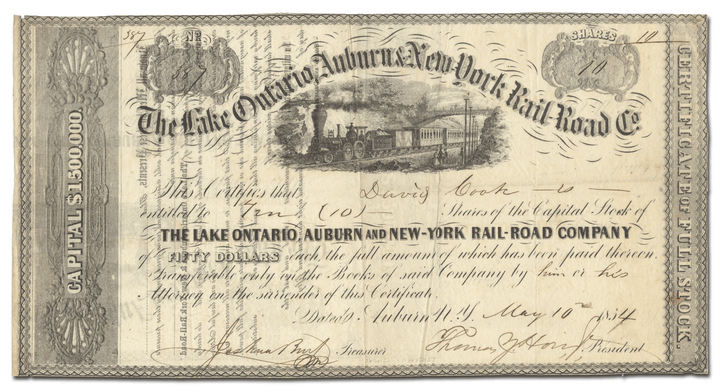 Lake Ontario, Auburn & New-York Rail-Road Company Stock Certificate