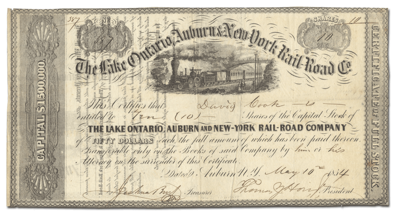 Lake Ontario, Auburn & New-York Rail-Road Company Stock Certificate
