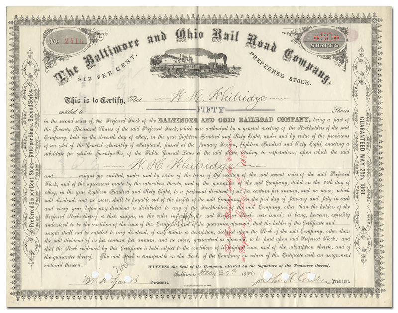 Baltimore and Ohio Rail Road Company Stock Certificate