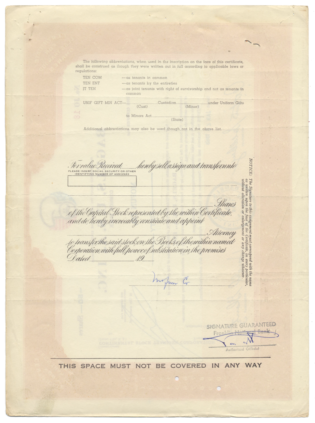 Bagels, U.S.A., Inc. Stock Certificate