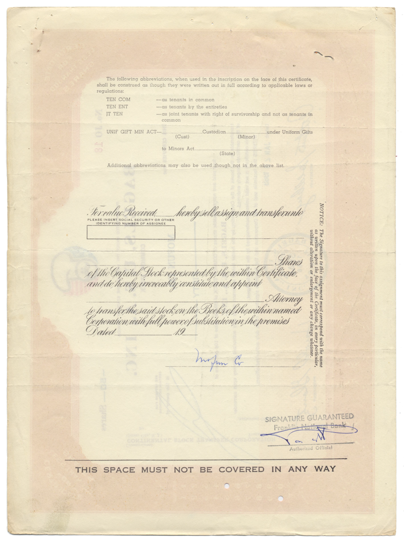 Bagels, U.S.A., Inc. Stock Certificate