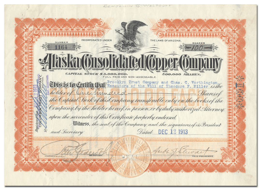 Alaska Consolidated Copper Company Stock Certificate