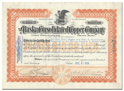 Alaska Consolidated Copper Company Stock Certificate