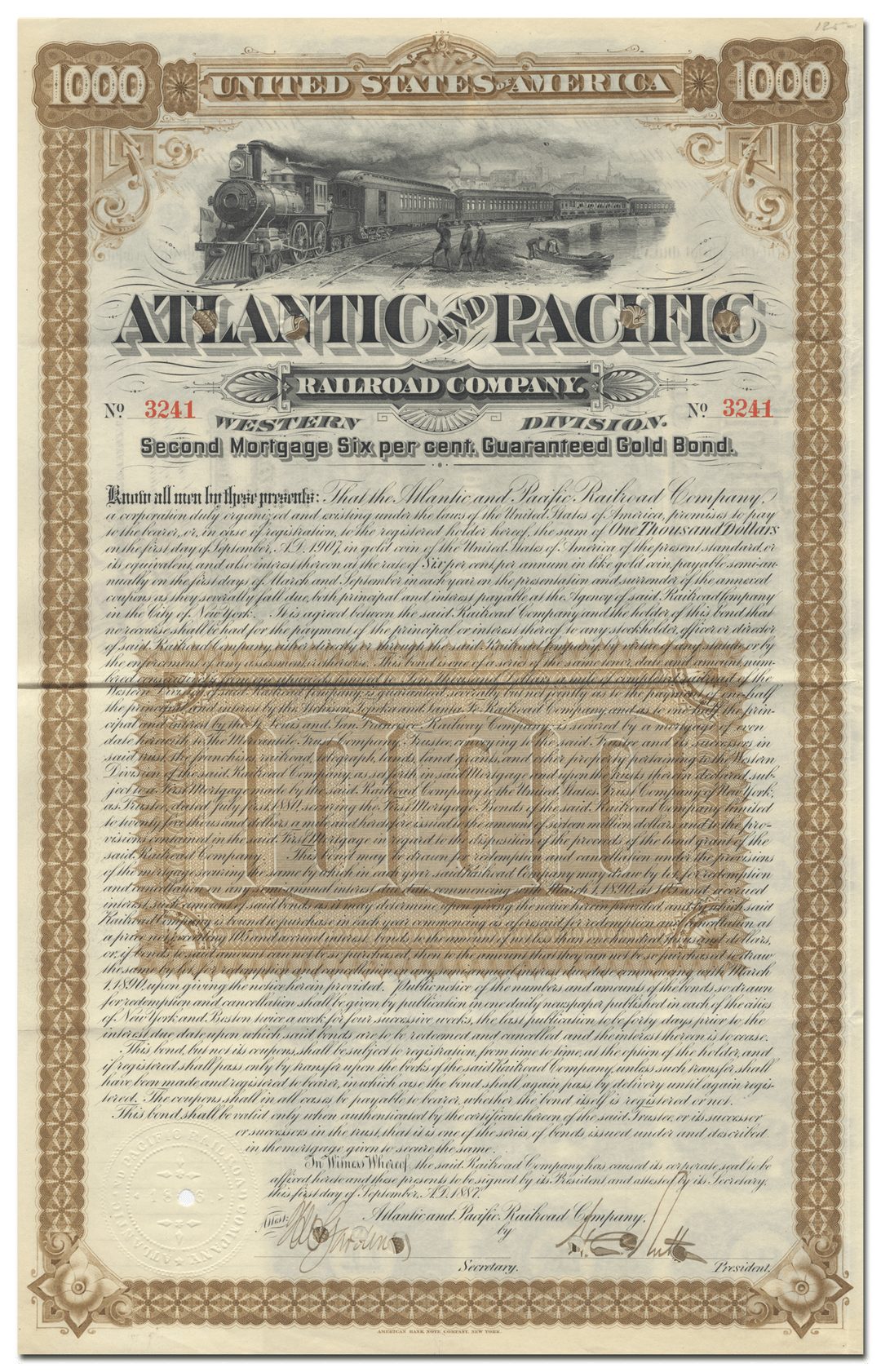 Atlantic and Pacific Railroad Company Bond Certificate