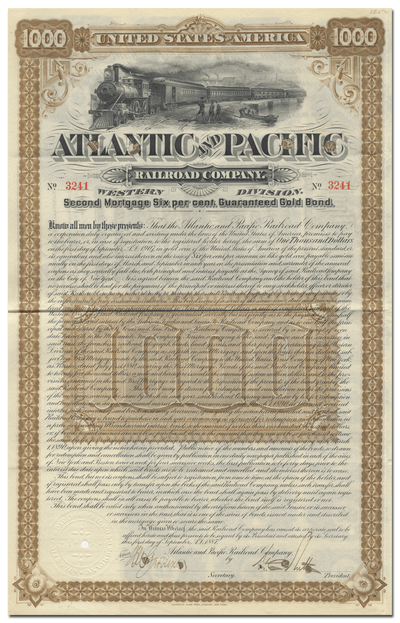 Atlantic and Pacific Railroad Company Bond Certificate
