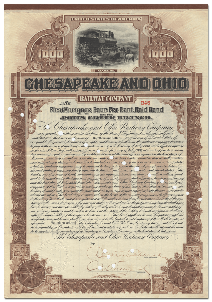 Chesapeake and Ohio Railway Company Bond Certificate