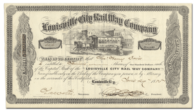 Louisville City Rail Way Company Stock Certificate