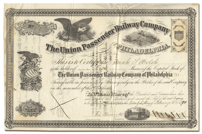Union Passenger Railway Company of Philadelphia Stock Certificate