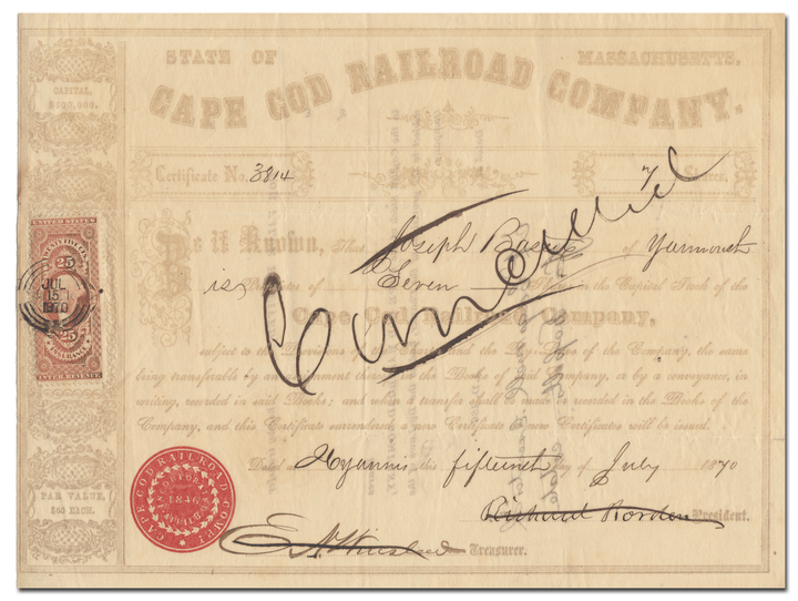 Cape Cod Railroad Company Stock Certificate