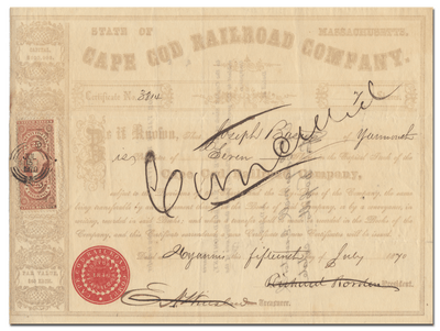 Cape Cod Railroad Company Stock Certificate