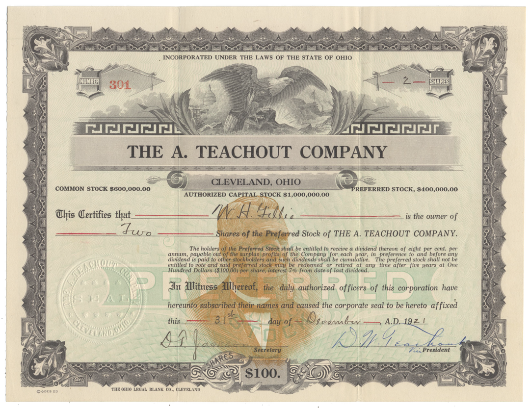 A. Teachout Company Stock Certificate