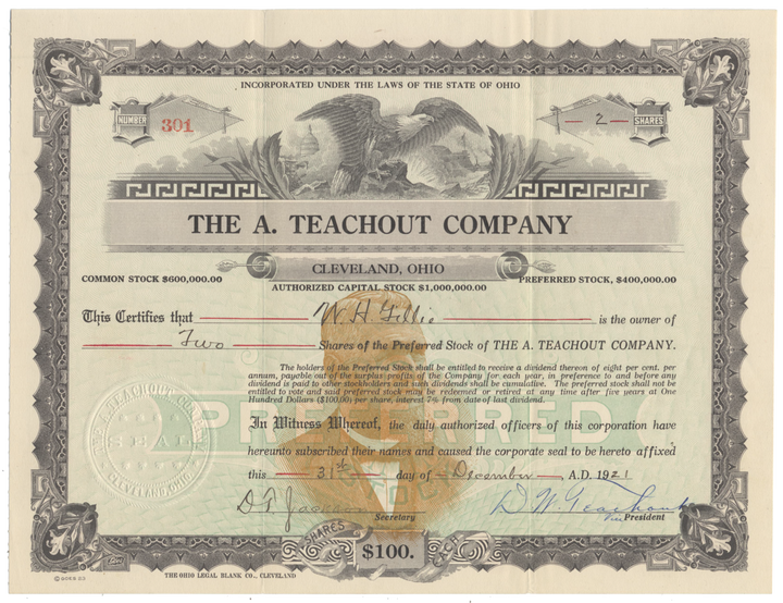 A. Teachout Company Stock Certificate