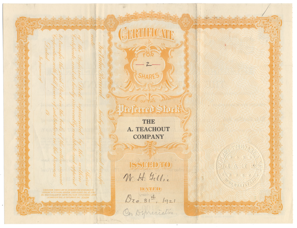 A. Teachout Company Stock Certificate