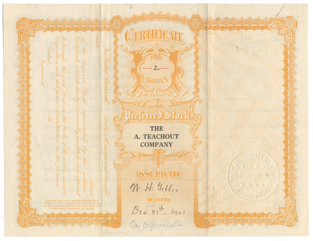 A. Teachout Company Stock Certificate