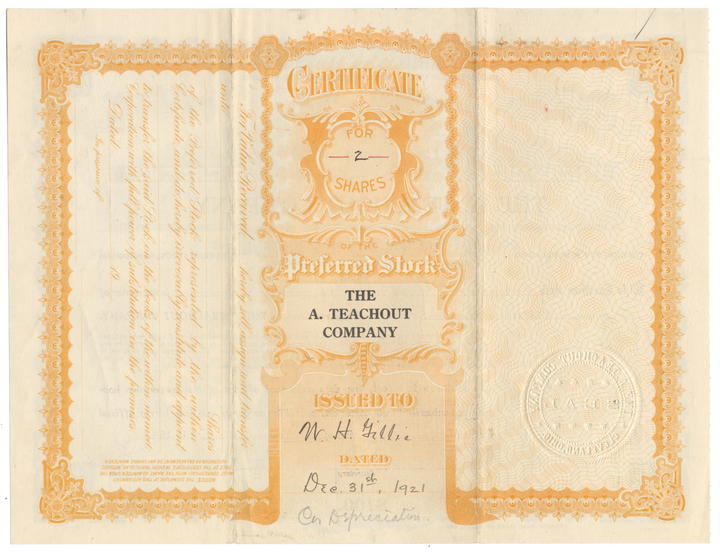 A. Teachout Company Stock Certificate