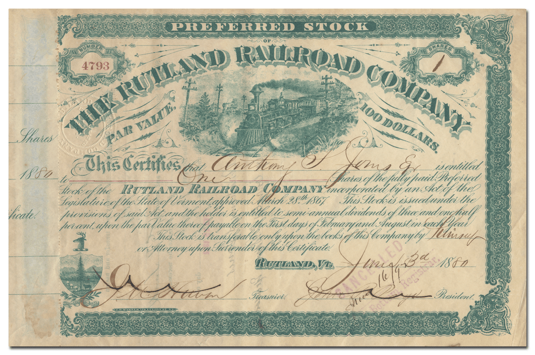 Rutland Railroad Company Stock Certificate