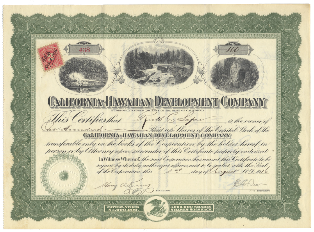 California-Hawaiian Development Company Stock Certificate