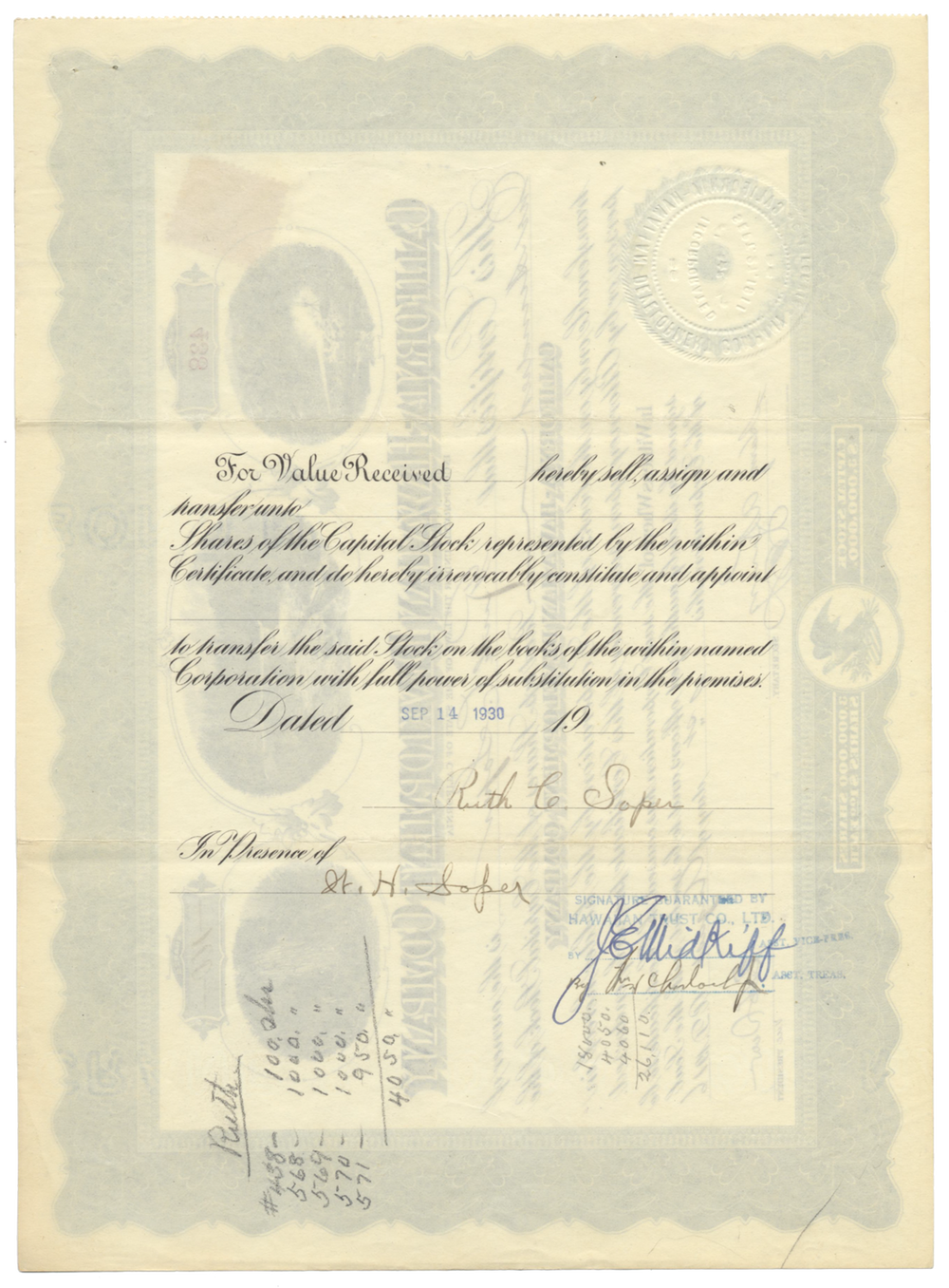 California-Hawaiian Development Company Stock Certificate