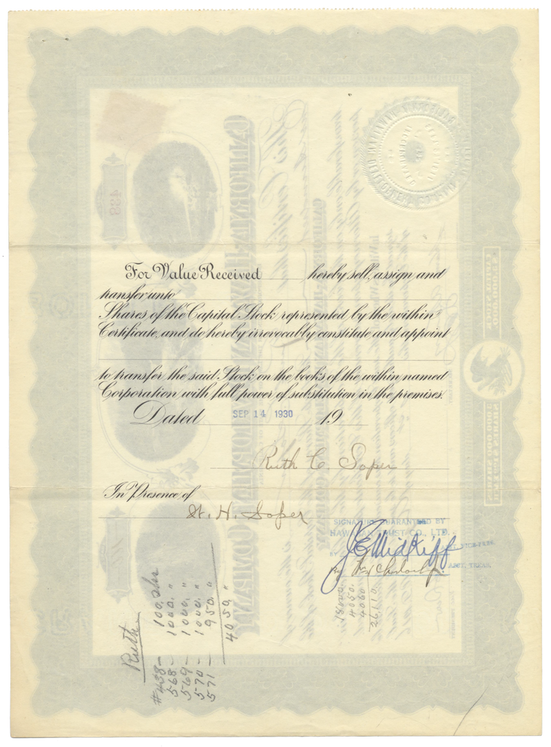 California-Hawaiian Development Company Stock Certificate
