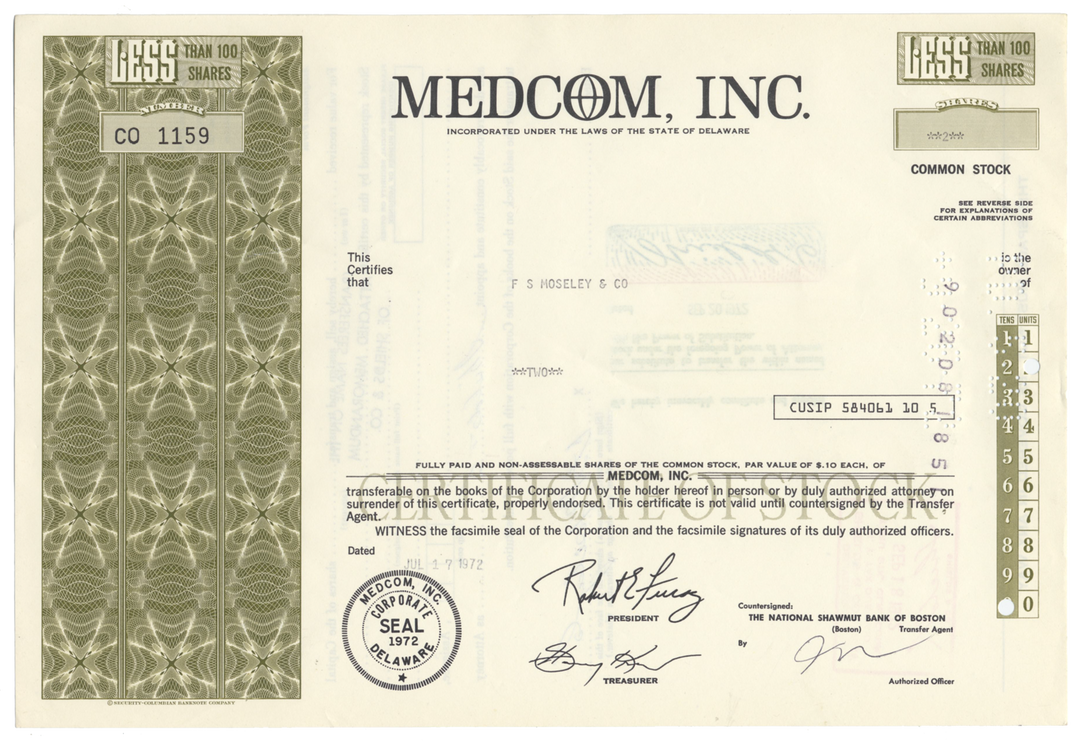 Medcom, Inc. Stock Certificate