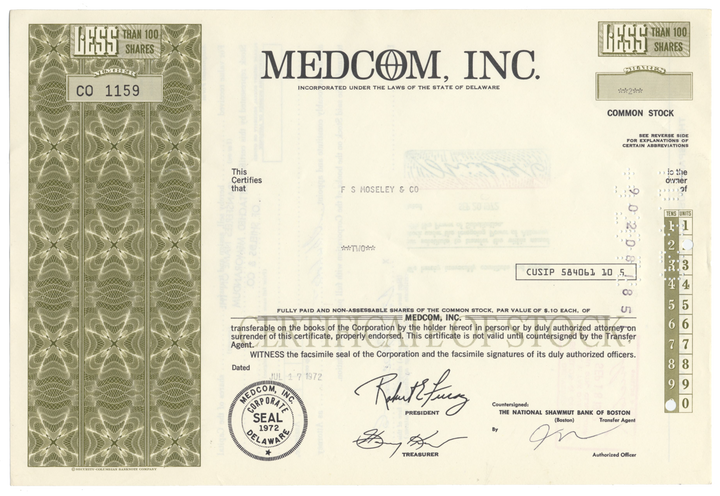 Medcom, Inc. Stock Certificate