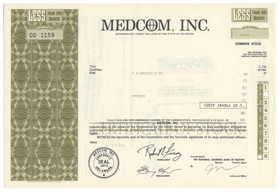 Medcom, Inc. Stock Certificate