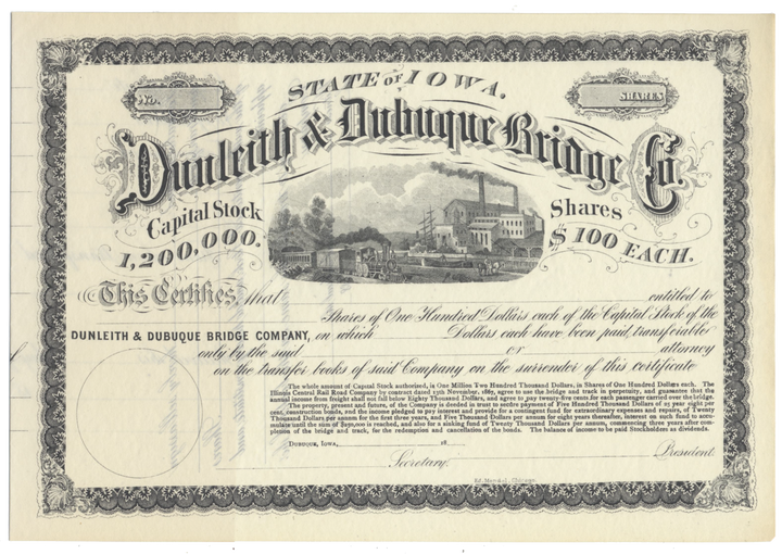 Dunleith & Dubuque Bridge Company Stock Certificate