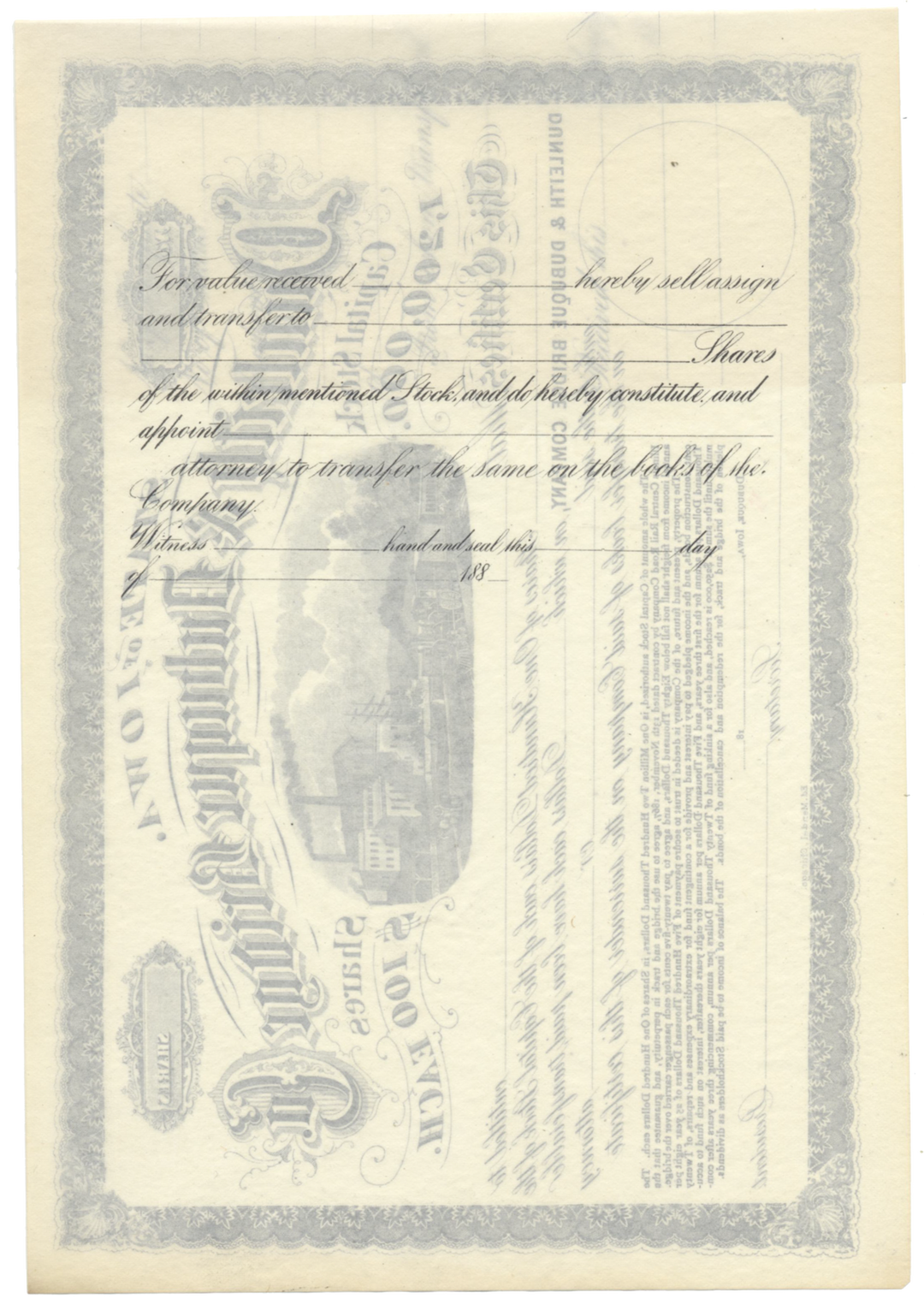 Dunleith & Dubuque Bridge Company Stock Certificate