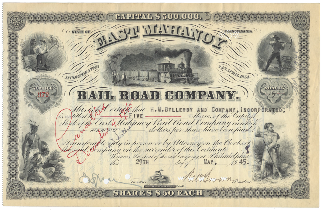 East Mahonoy Rail Road Company Stock Certificate