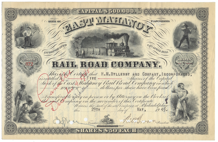 East Mahonoy Rail Road Company Stock Certificate