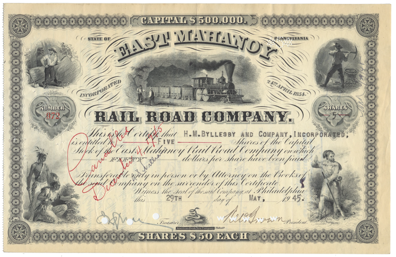 East Mahonoy Rail Road Company Stock Certificate