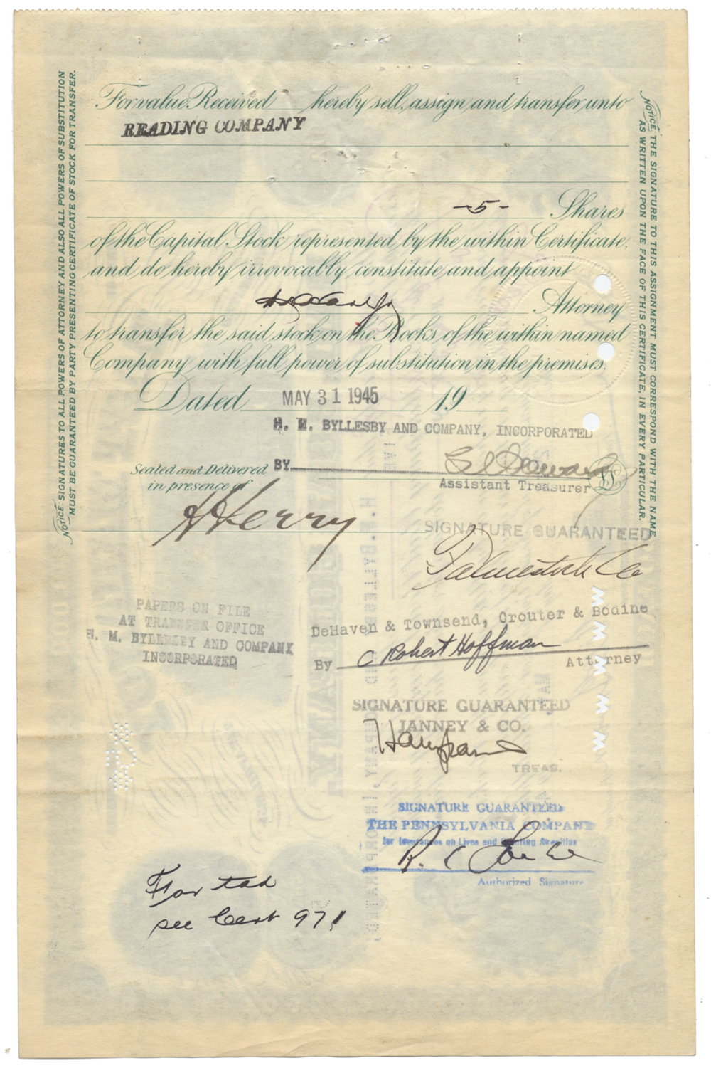 East Mahonoy Rail Road Company Stock Certificate