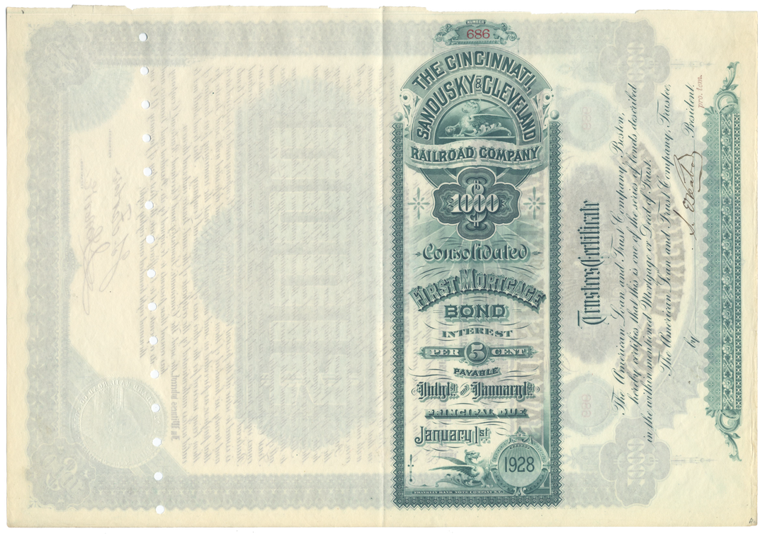 Cincinnati, Sandusky and Cleveland Rail Road Company Bond Certificate