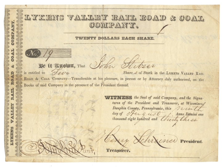 Lykens Valley Rail Road and Coal Company Stock Certificate