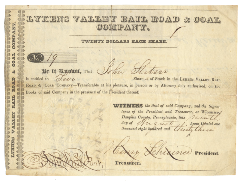 Lykens Valley Rail Road and Coal Company Stock Certificate