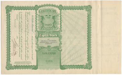Omaha & Southern Interurban Railway Company Stock Certificate