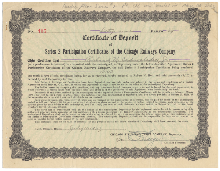 Chicago Railways Company Stock Certificate