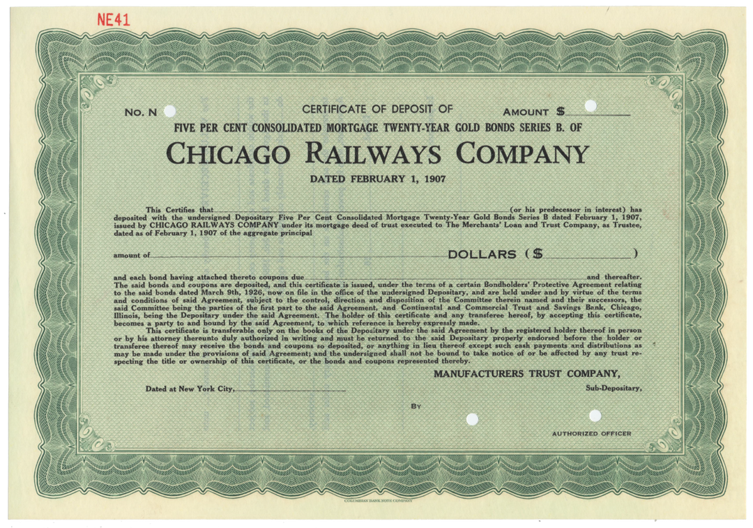 Chicago Railways Company Stock Certificate