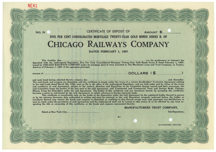 Chicago Railways Company Stock Certificate